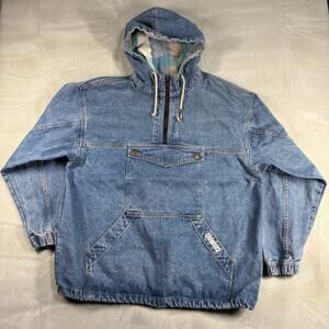 Vintage 90s Rip Rock Denim Anorak Hoodie Made in USA Flannel Lined Sz M